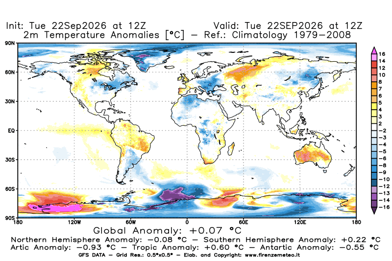 GFS analysi map - Temperature Anomalies at 2 m in World
on September 22, 2026 H12