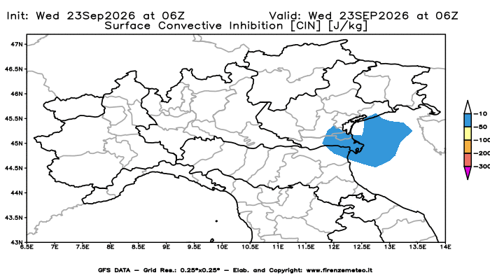 Mappa di analisi GFS - CIN in Nord-Italia
del 23 settembre 2026 z06