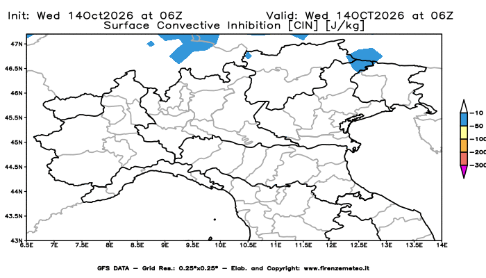 Mappa di analisi GFS - CIN in Nord-Italia
del 14 ottobre 2026 z06