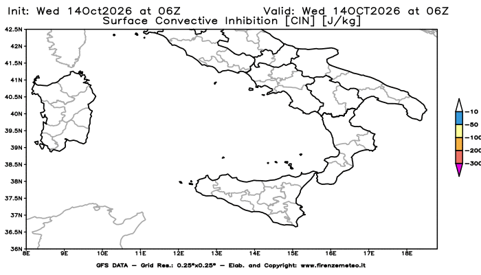 Mappa di analisi GFS - CIN in Sud-Italia
del 14 ottobre 2026 z06