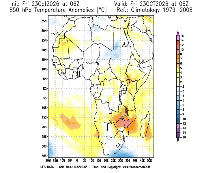 mappa meteo GFS Anomalia Temperatura a 850 hPa 