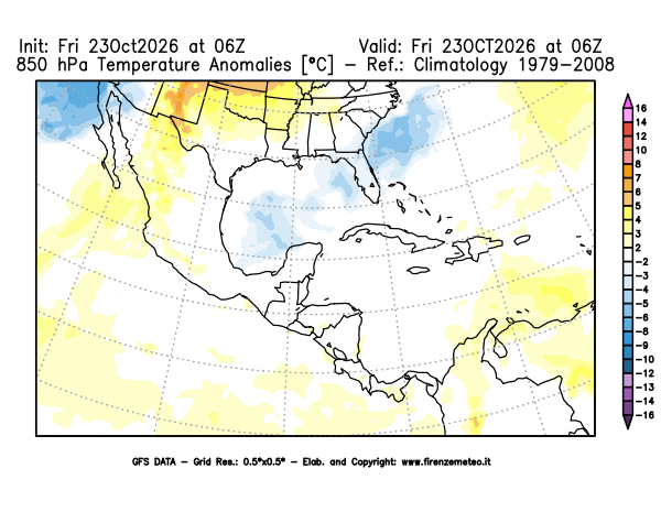 mappa meteo GFS Anomalia Temperatura a 850 hPa 
