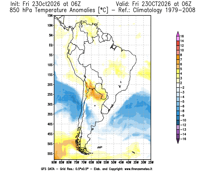 mappa meteo GFS Anomalia Temperatura a 850 hPa 