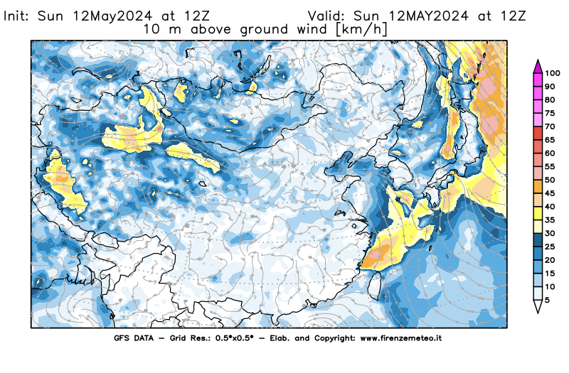 weather map GFS Wind speed at 10 m above ground 