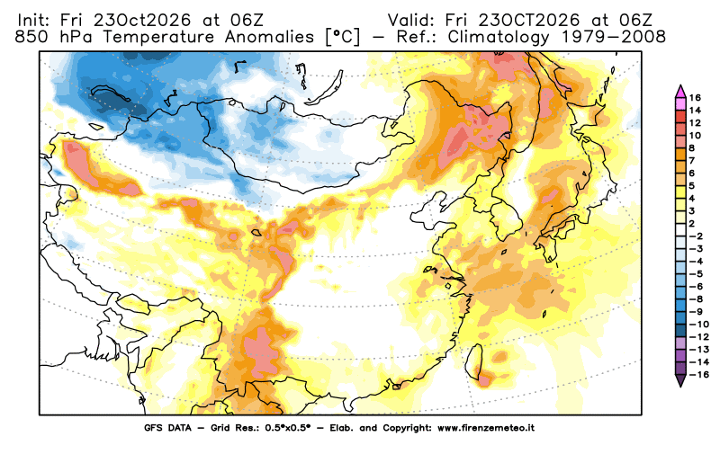 mappa meteo GFS Anomalia Temperatura a 850 hPa 