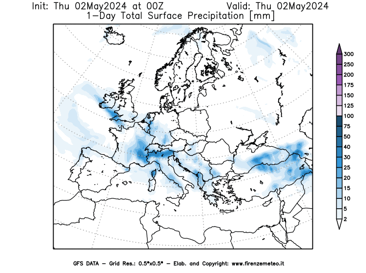 weather map GFS 1-Day total precipitation  