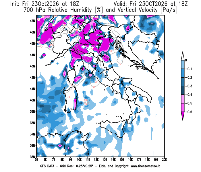 weather map GFS Humidity and Vertical Velocity at 700 hPa 