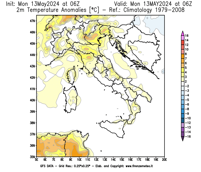 weather map GFS Air temperature anomalies at 2 meters 