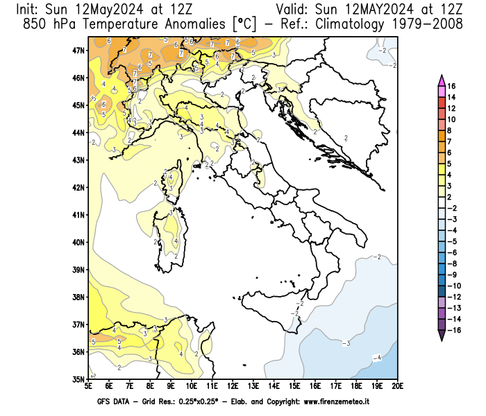GFS weather forecast maps for Italy