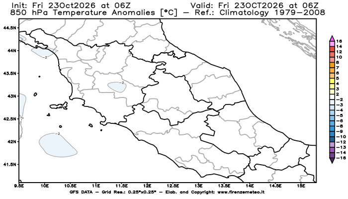 mappa meteo GFS Anomalia Temperatura a 850 hPa 