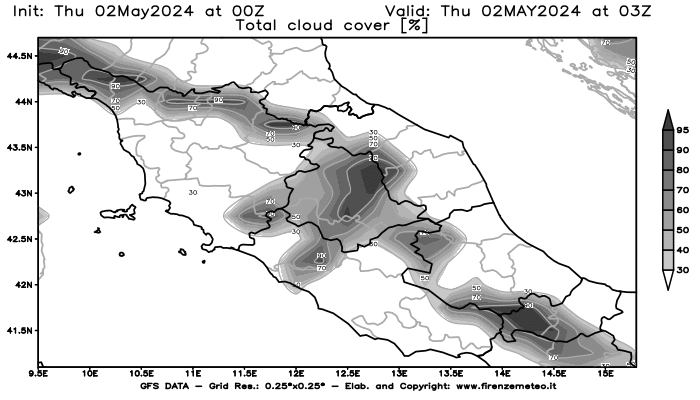mappa meteo GFS Copertura nuvolosa 