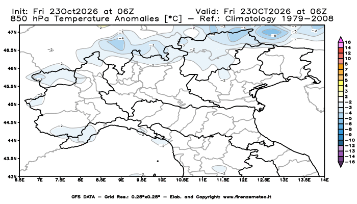 mappa meteo GFS Anomalia Temperatura a 850 hPa 