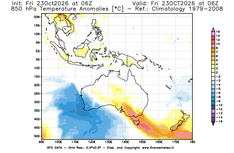 mappa meteo GFS Anomalia Temperatura a 850 hPa 