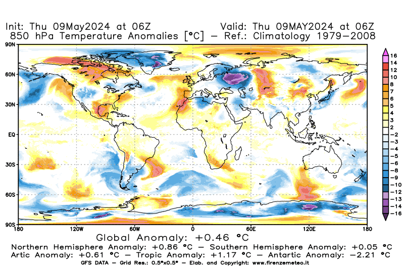 weather map GFS Air temperature anomalies at 850 hPa 