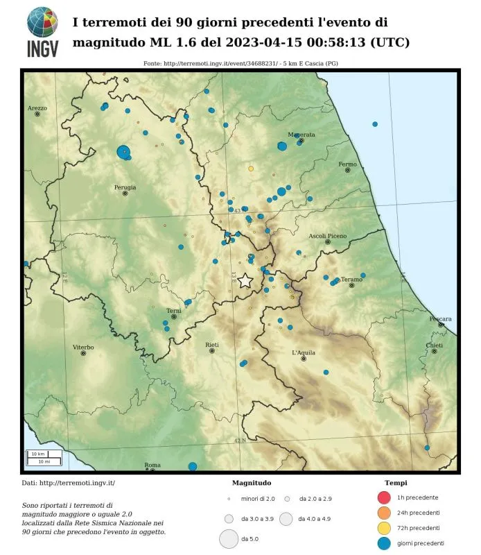 Seismicity in the 90 days preceding the event (M≥2)