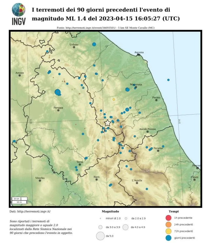 Seismicity in the 90 days preceding the event (M≥2)